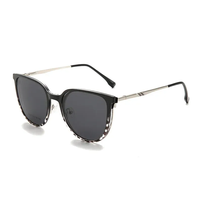 KatKani Women's Full Rim Cat Eye Alloy  Eyeglasses With Clip On Sunglasses 2258