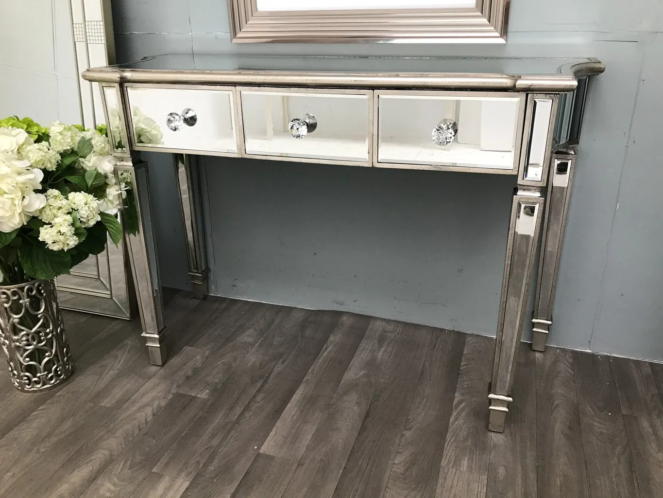 Mirrored Console Table » 3 drawers » Silver