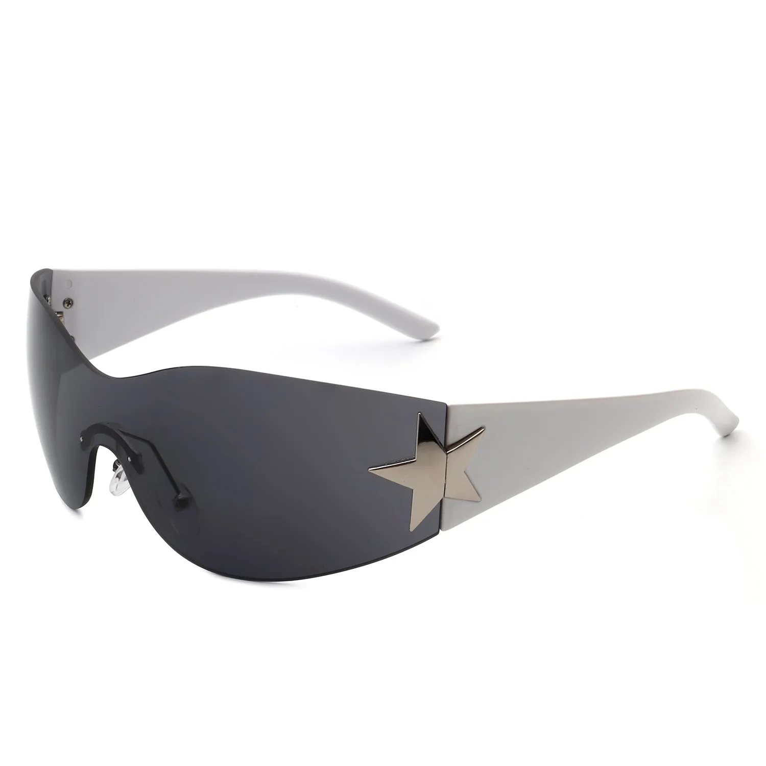 Myrith - Women Rectangle Rimless Wraparound Fashion Oversize Sunglasses