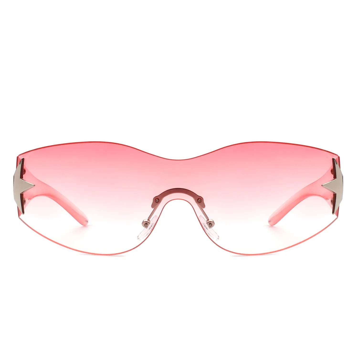 Myrith - Women Rectangle Rimless Wraparound Fashion Oversize Sunglasses